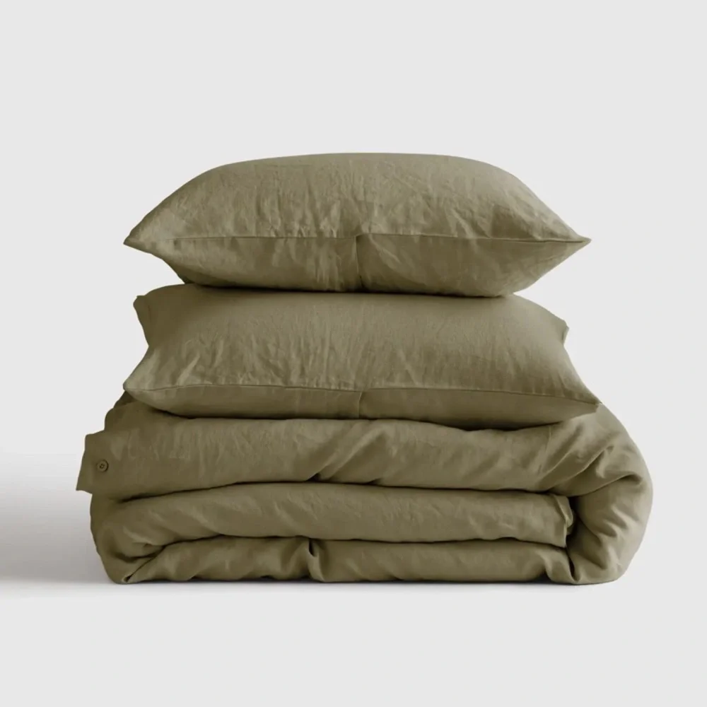 Quince Queen European Linen Duvet Cover Set with shams - ALOE